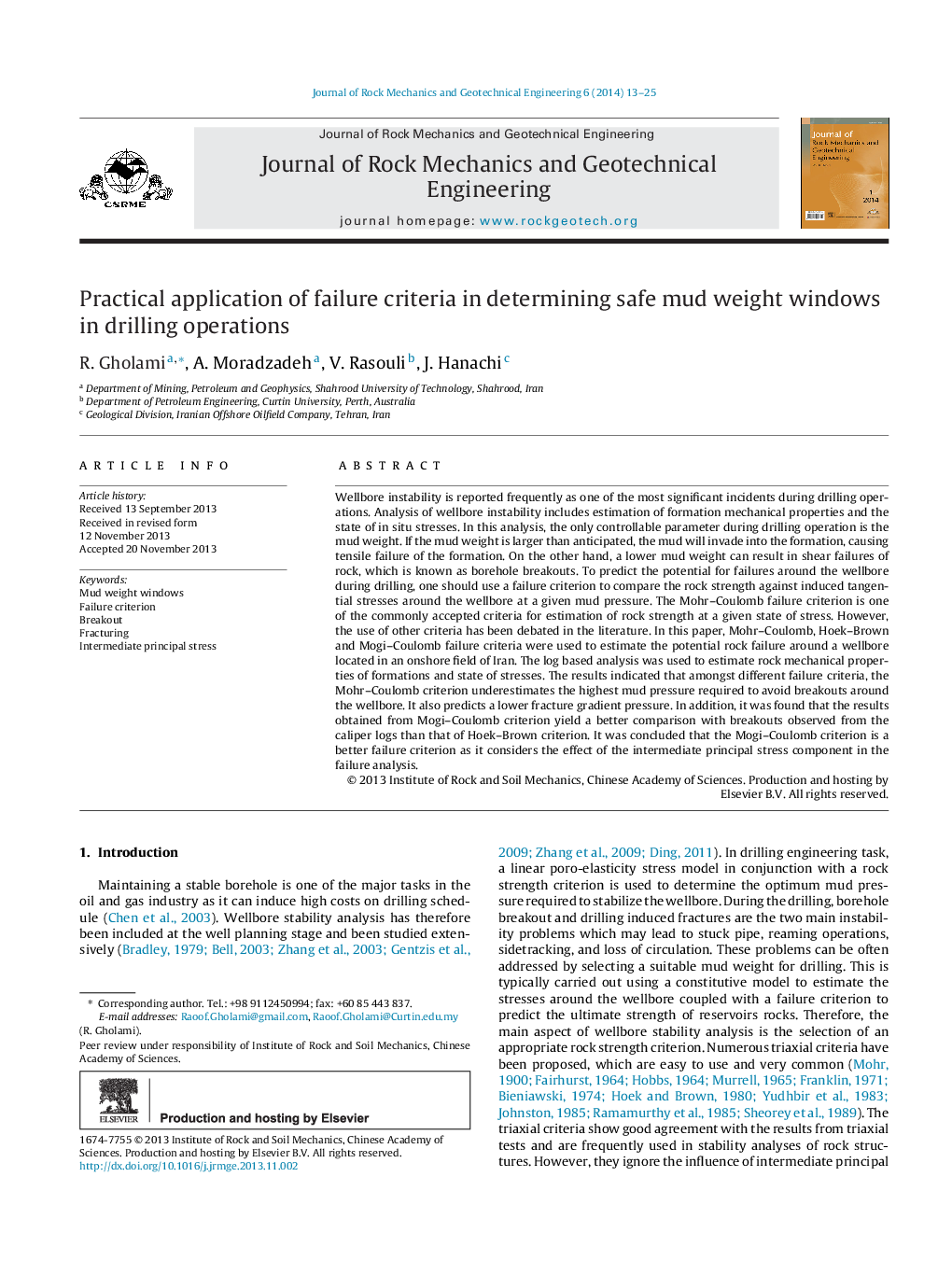 Practical application of failure criteria in determining safe mud weight windows in drilling operations 