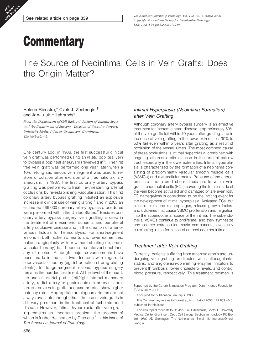 The Source of Neointimal Cells in Vein Grafts: Does the Origin Matter? 