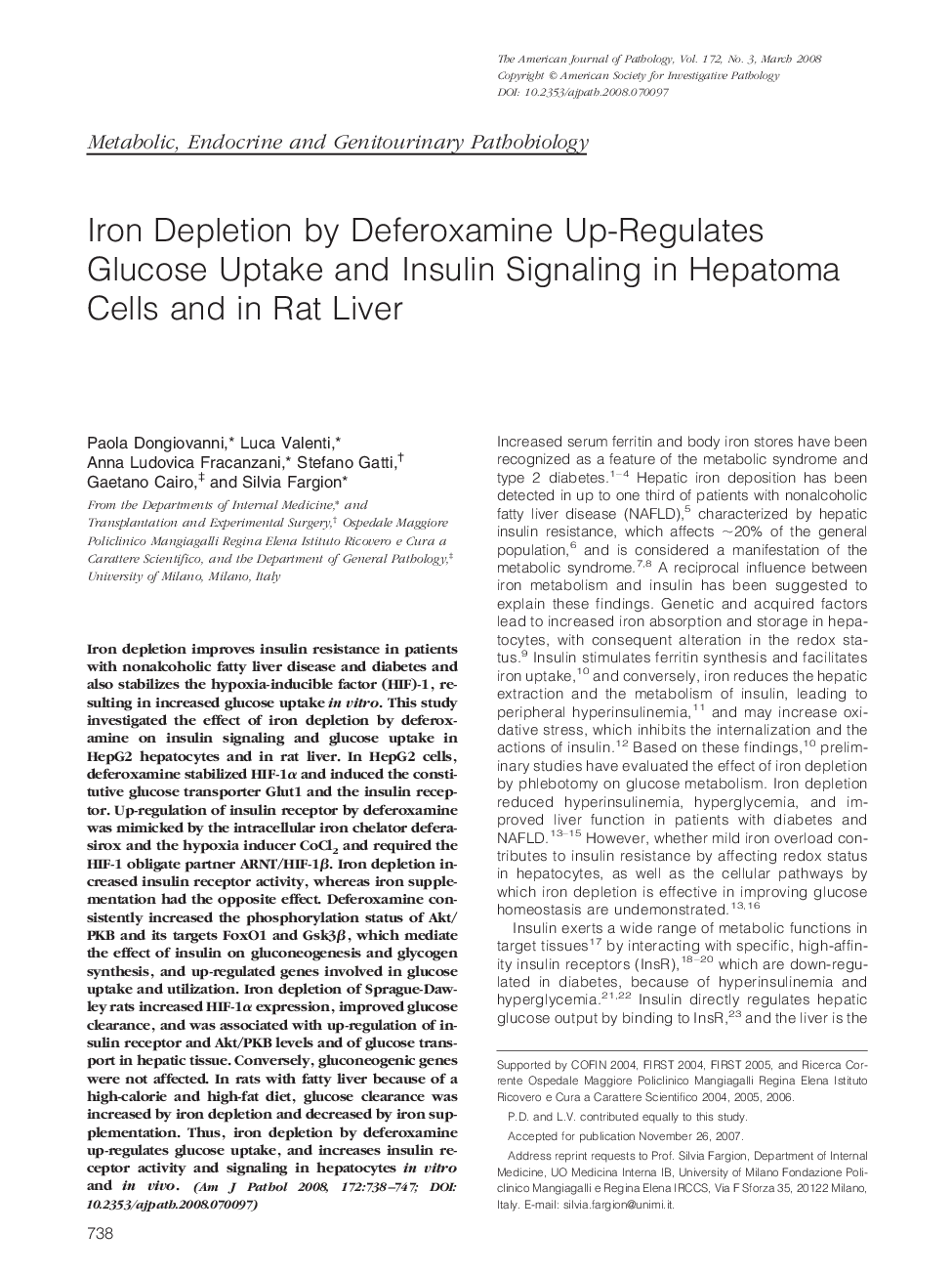 Iron Depletion by Deferoxamine Up-Regulates Glucose Uptake and Insulin Signaling in Hepatoma Cells and in Rat Liver 