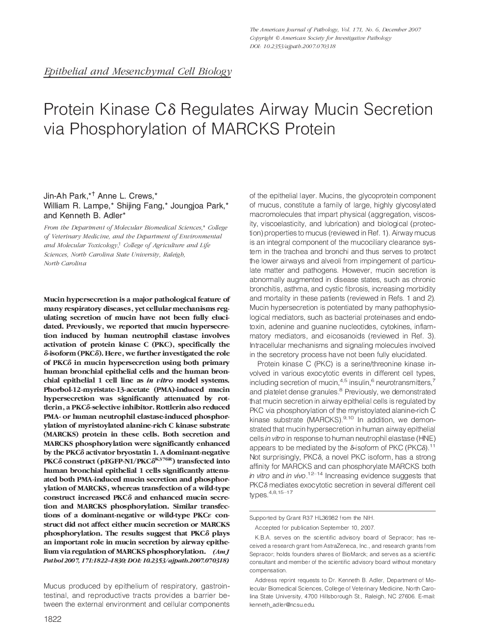 Protein Kinase Cδ Regulates Airway Mucin Secretion via Phosphorylation of MARCKS Protein 