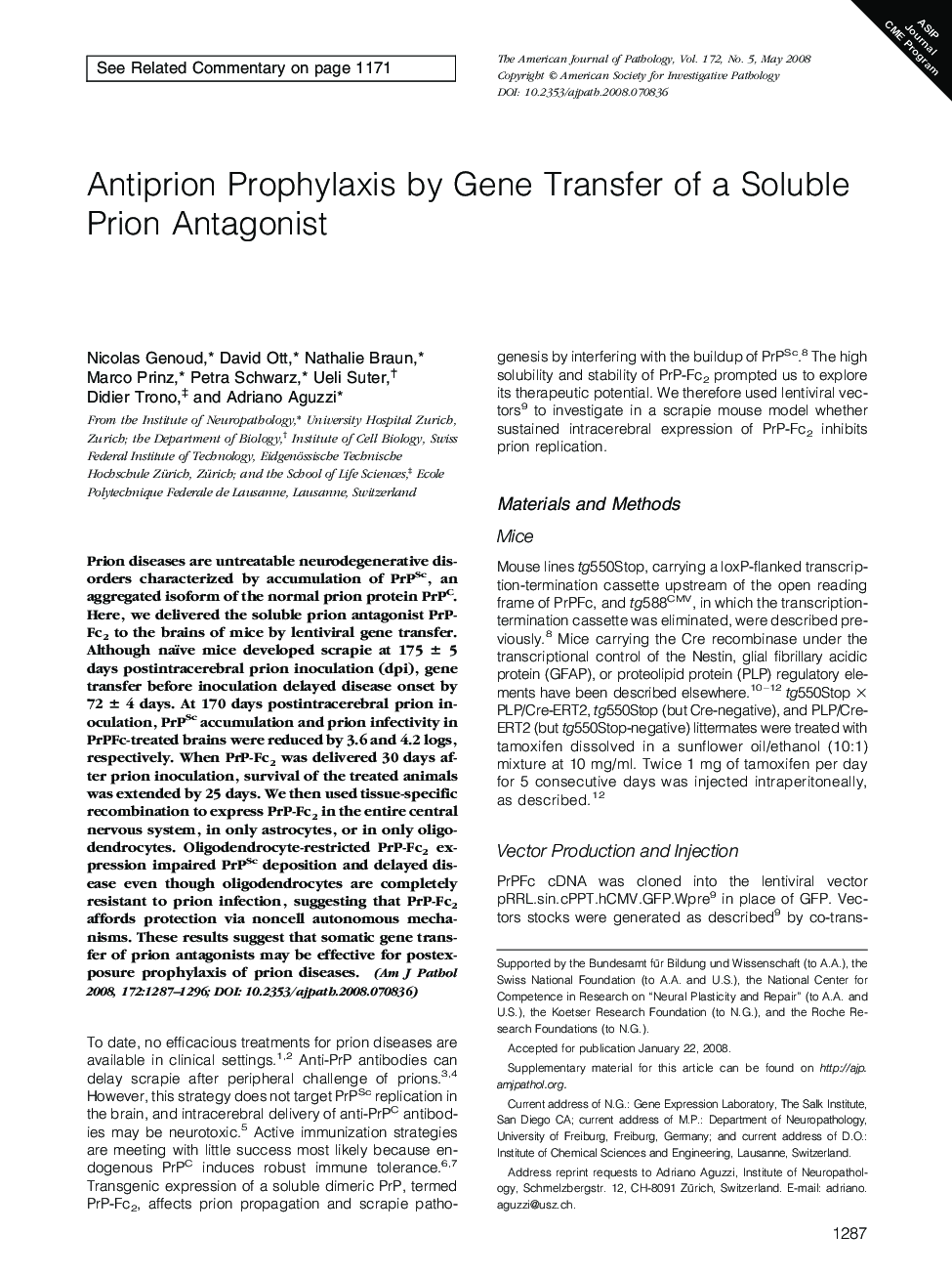 Antiprion Prophylaxis by Gene Transfer of a Soluble Prion Antagonist 