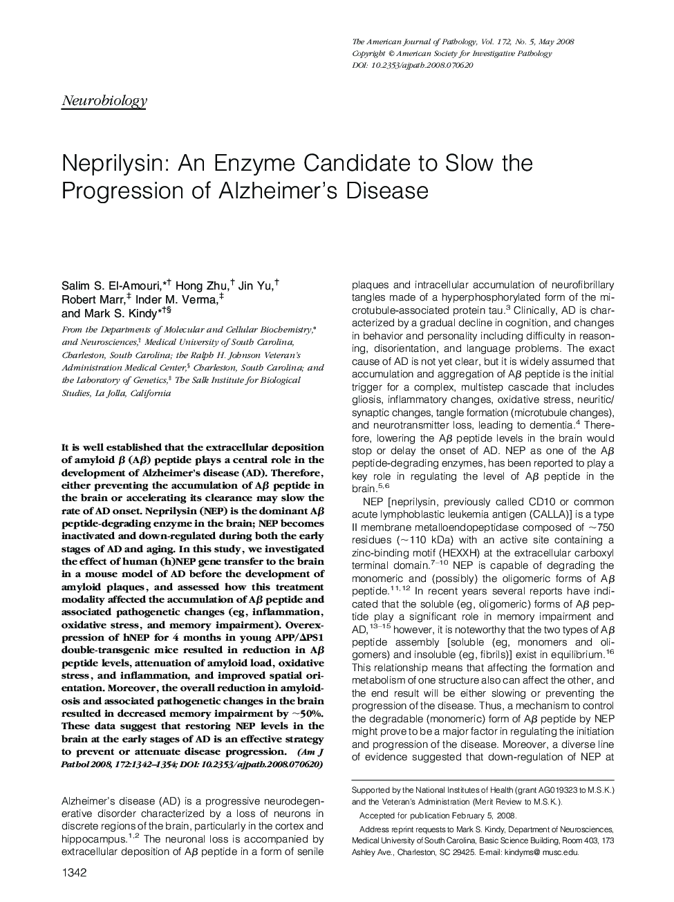 Neprilysin: An Enzyme Candidate to Slow the Progression of Alzheimer's Disease 