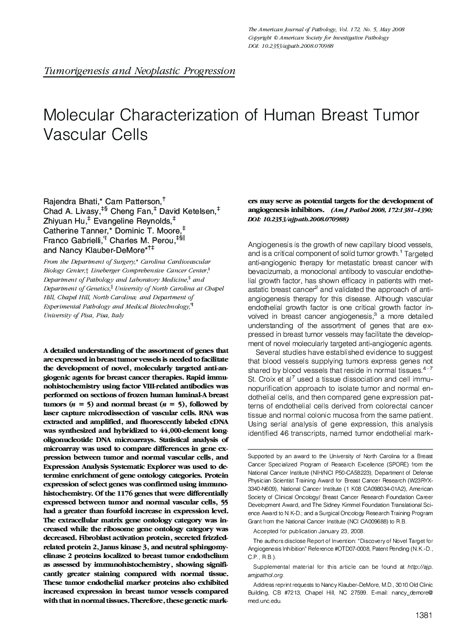 Molecular Characterization of Human Breast Tumor Vascular Cells 