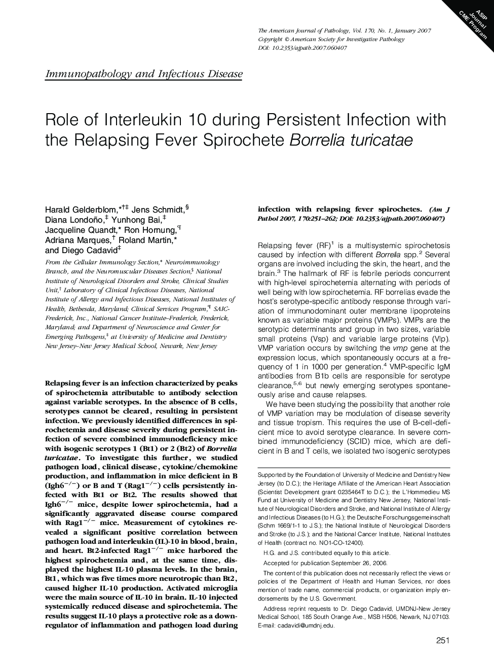 Role of Interleukin 10 during Persistent Infection with the Relapsing Fever Spirochete Borrelia turicatae 
