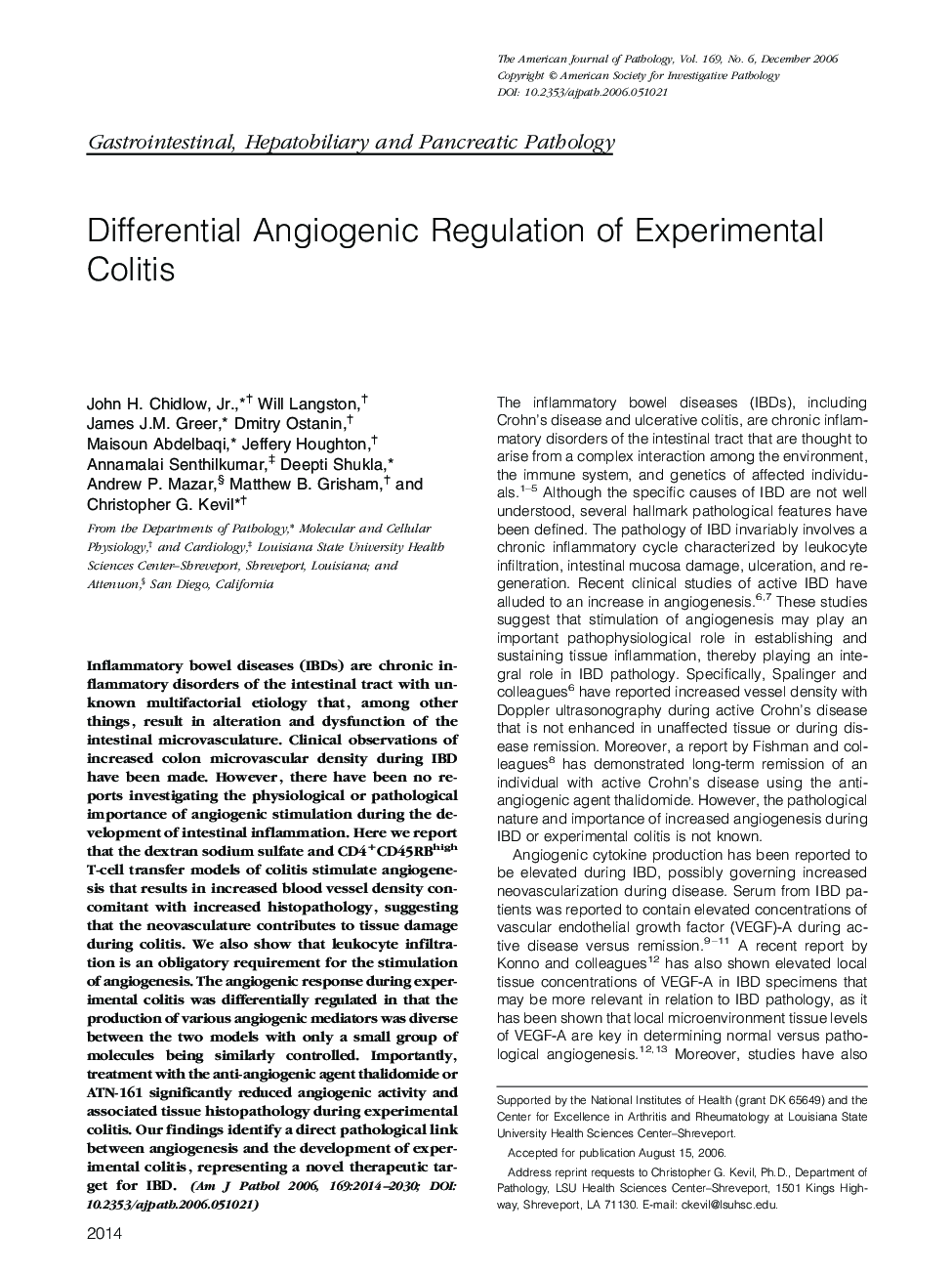 Differential Angiogenic Regulation of Experimental Colitis 