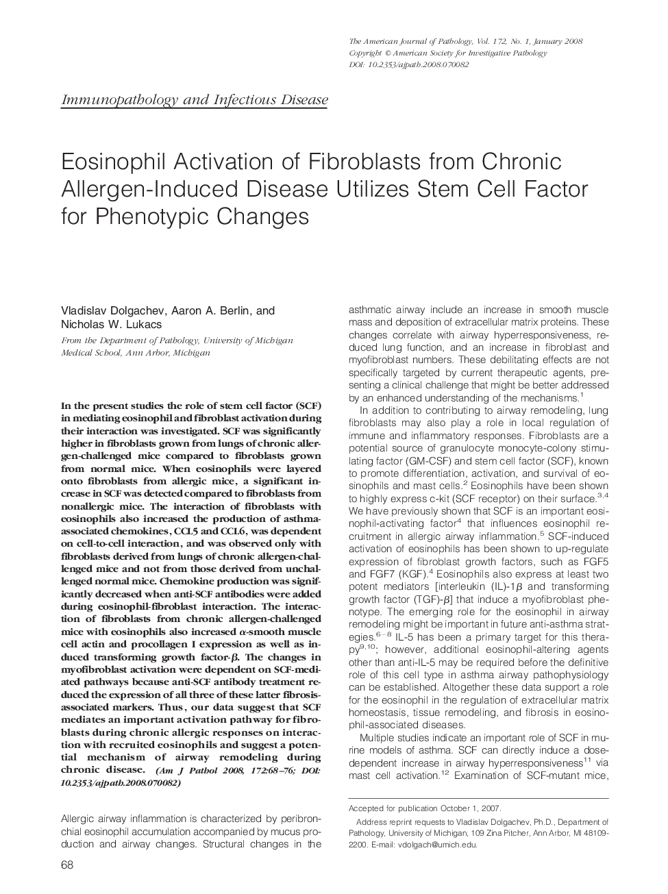 Eosinophil Activation of Fibroblasts from Chronic Allergen-Induced Disease Utilizes Stem Cell Factor for Phenotypic Changes
