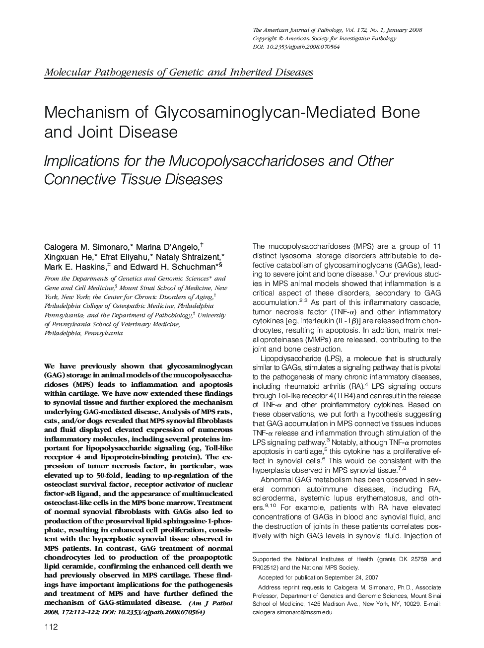 Mechanism of Glycosaminoglycan-Mediated Bone and Joint Disease : Implications for the Mucopolysaccharidoses and Other Connective Tissue Diseases