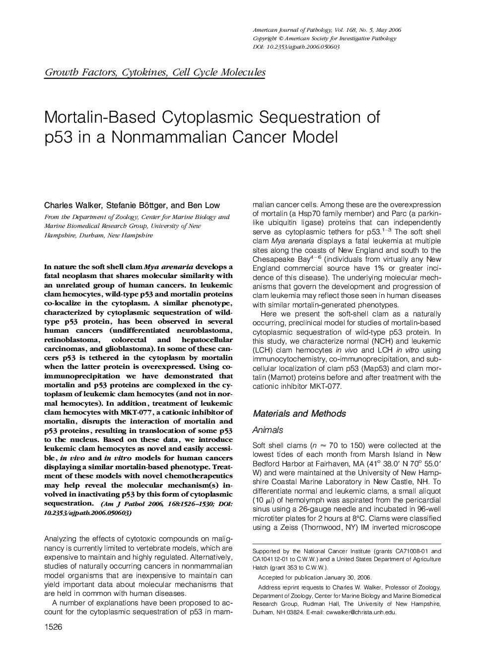 عکس صفحه اول مقاله: Mortalin-Based Cytoplasmic Sequestration of p53 in a Nonmammalian Cancer Model Mortalin-Based Cytoplasmic Sequestration of p53 in a Nonmammalian Cancer Model