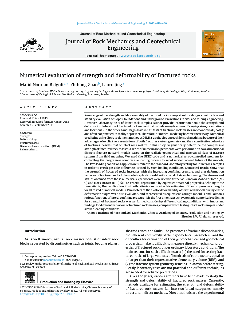 Numerical evaluation of strength and deformability of fractured rocks 