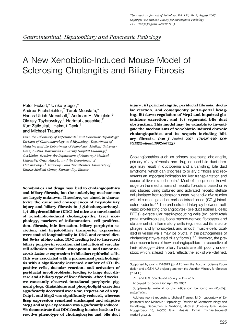 A New Xenobiotic-Induced Mouse Model of Sclerosing Cholangitis and Biliary Fibrosis 