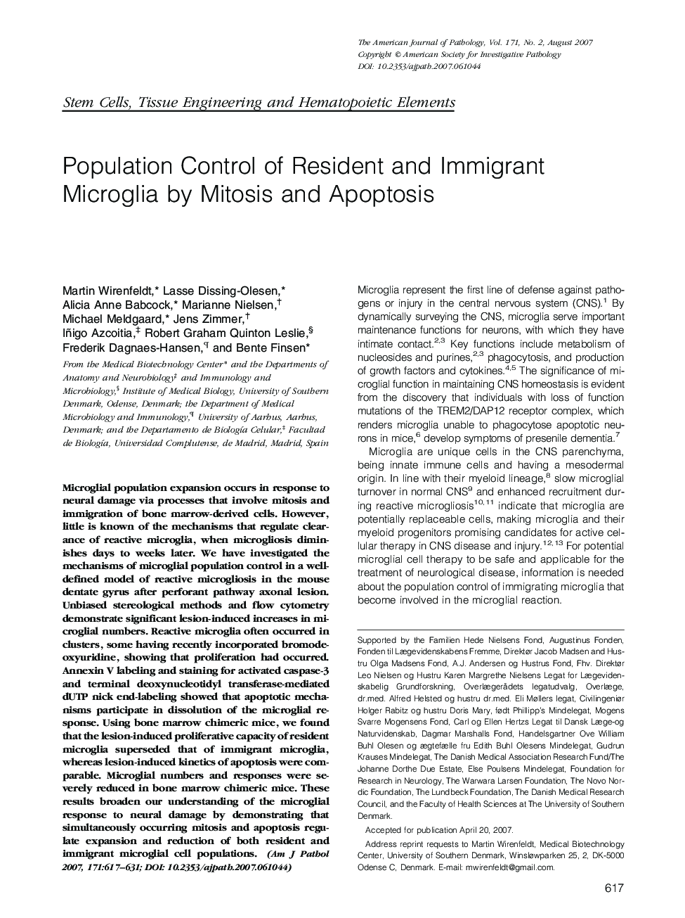 عکس صفحه اول مقاله: Population Control of Resident and Immigrant Microglia by Mitosis and Apoptosis Population Control of Resident and Immigrant Microglia by Mitosis and Apoptosis