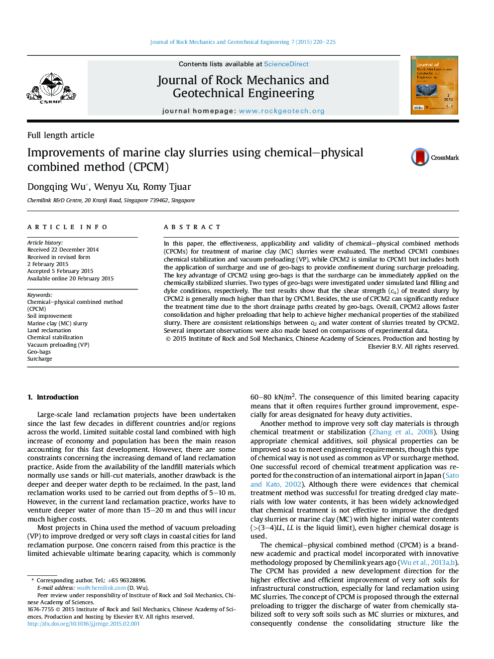 Improvements of marine clay slurries using chemical–physical combined method (CPCM) 
