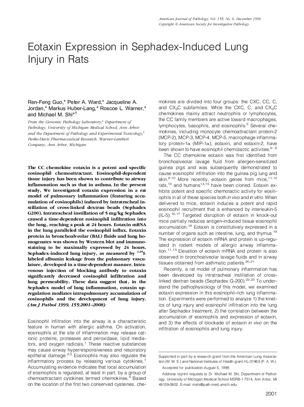 Eotaxin Expression in Sephadex-Induced Lung Injury in Rats 