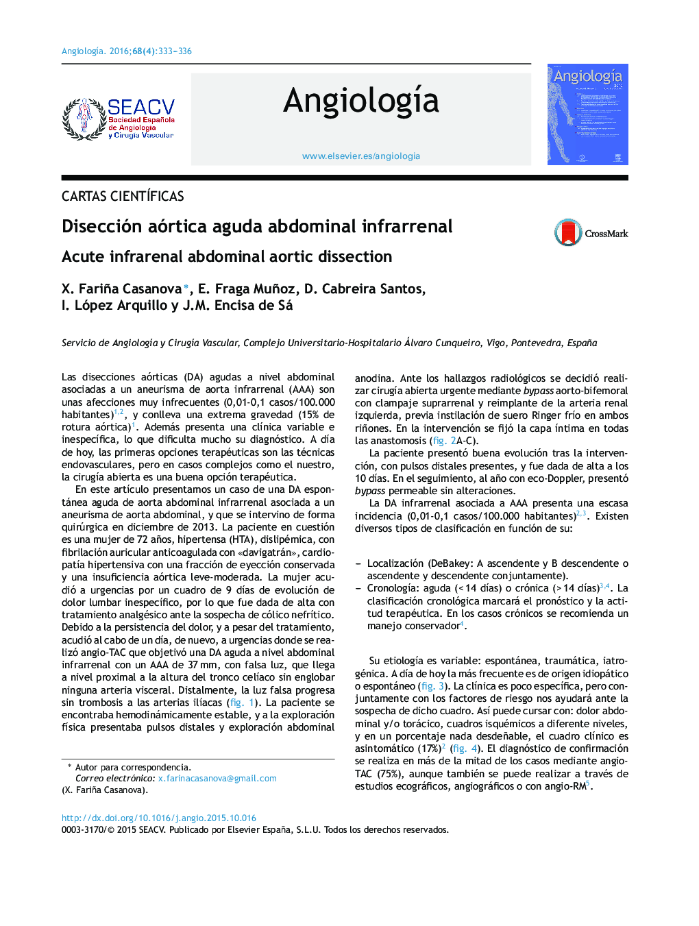 Disección aórtica aguda abdominal infrarrenal