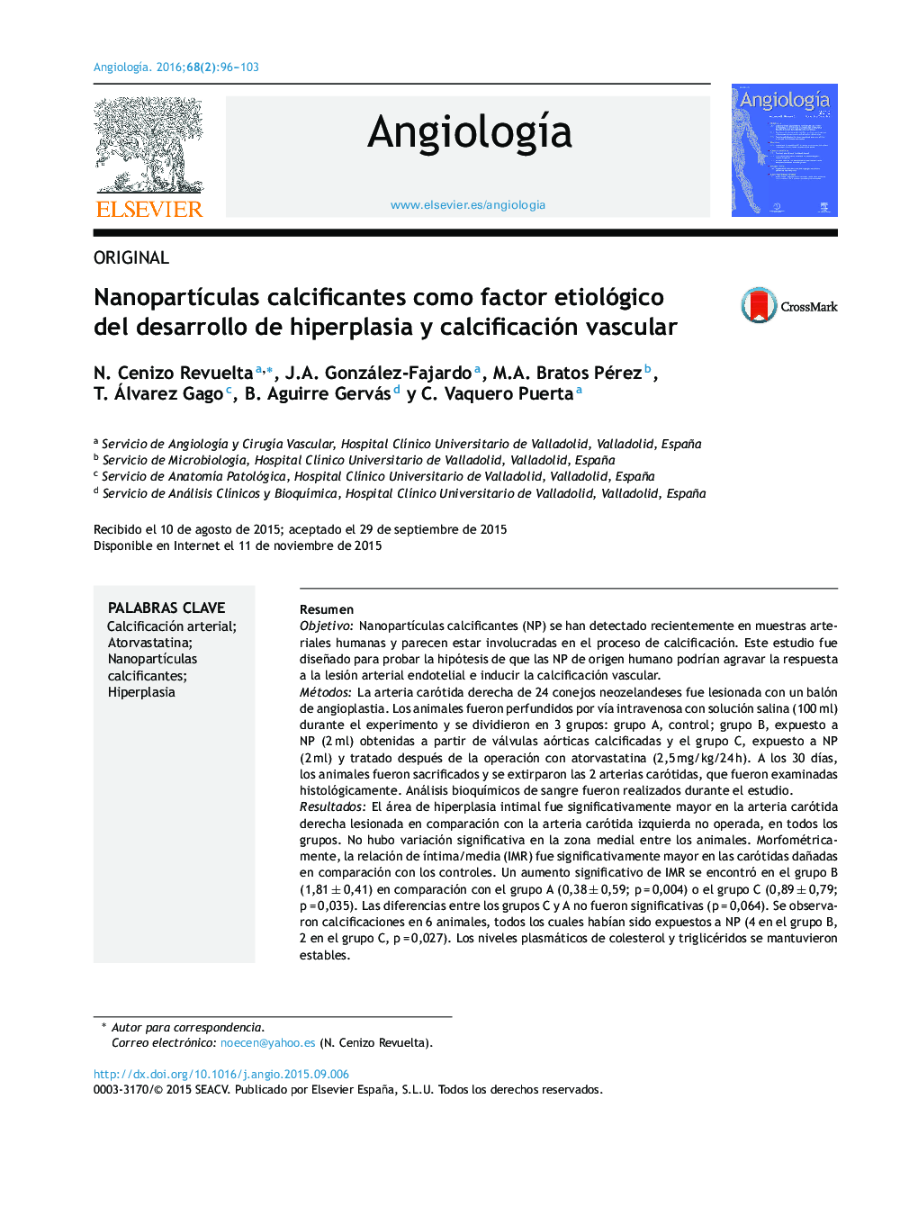 NanopartÃ­culas calcificantes como factor etiológico del desarrollo de hiperplasia y calcificación vascular