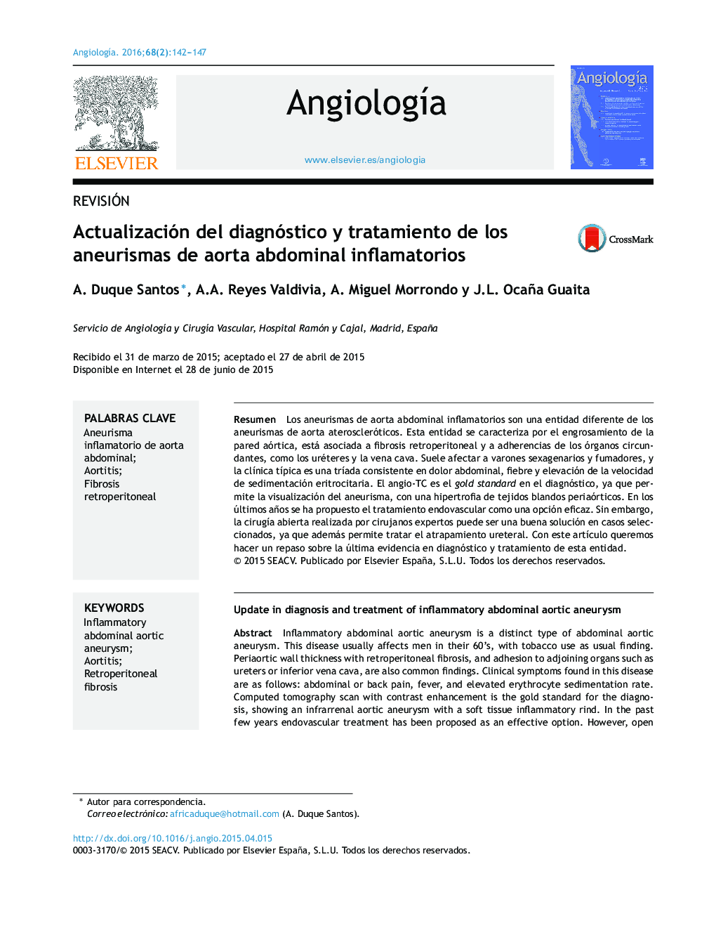 Actualización del diagnóstico y tratamiento de los aneurismas de aorta abdominal inflamatorios