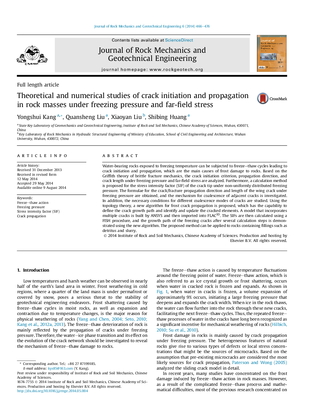 Theoretical and numerical studies of crack initiation and propagation in rock masses under freezing pressure and far-field stress 