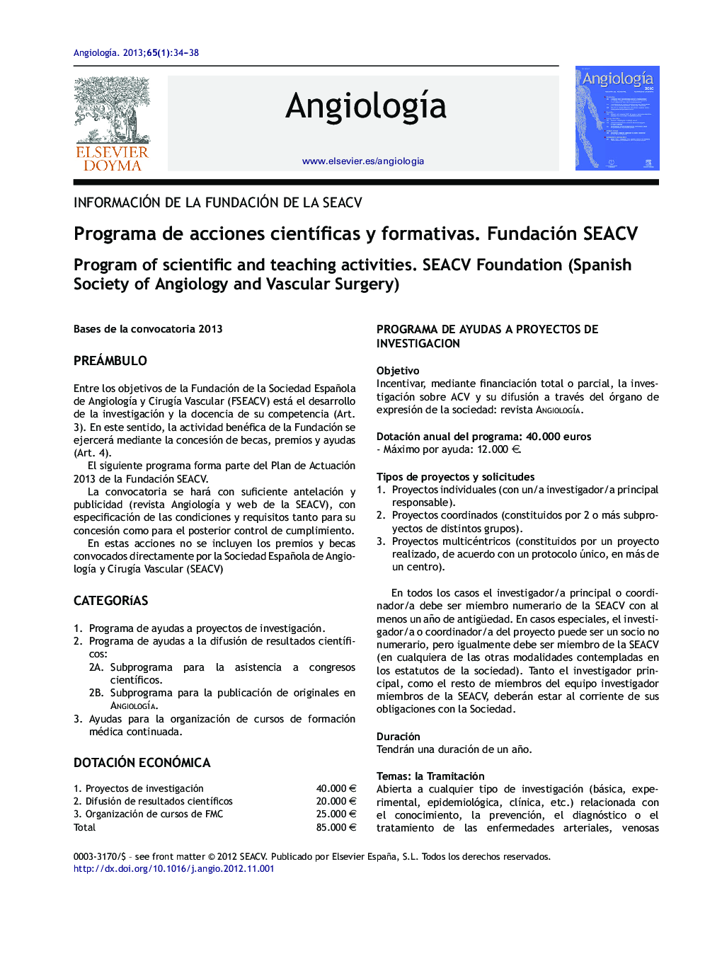 Programa de acciones cientÃ­ficas y formativas. Fundación SEACV