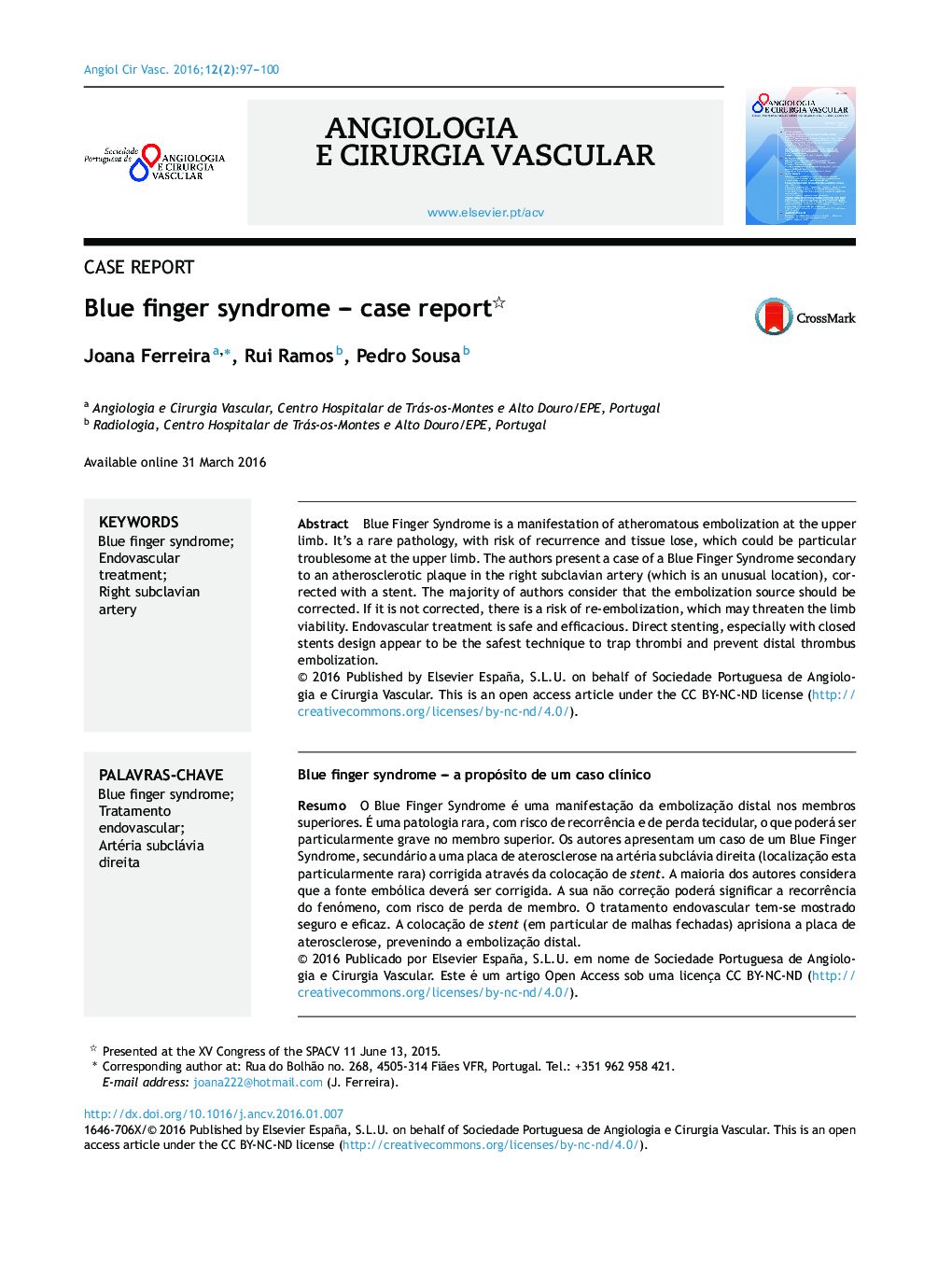Blue finger syndrome – case report 