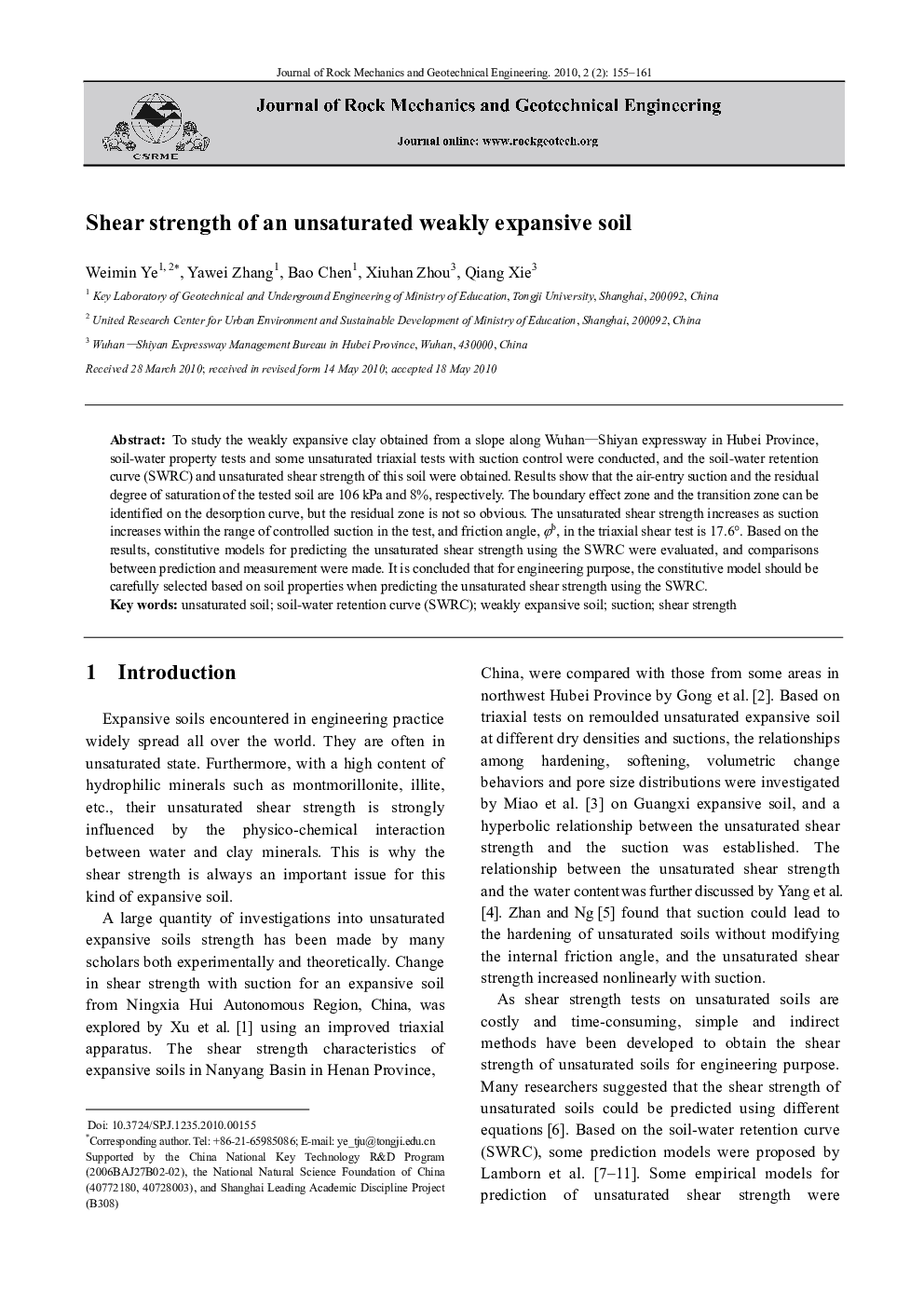 Shear strength of an unsaturated weakly expansive soil 