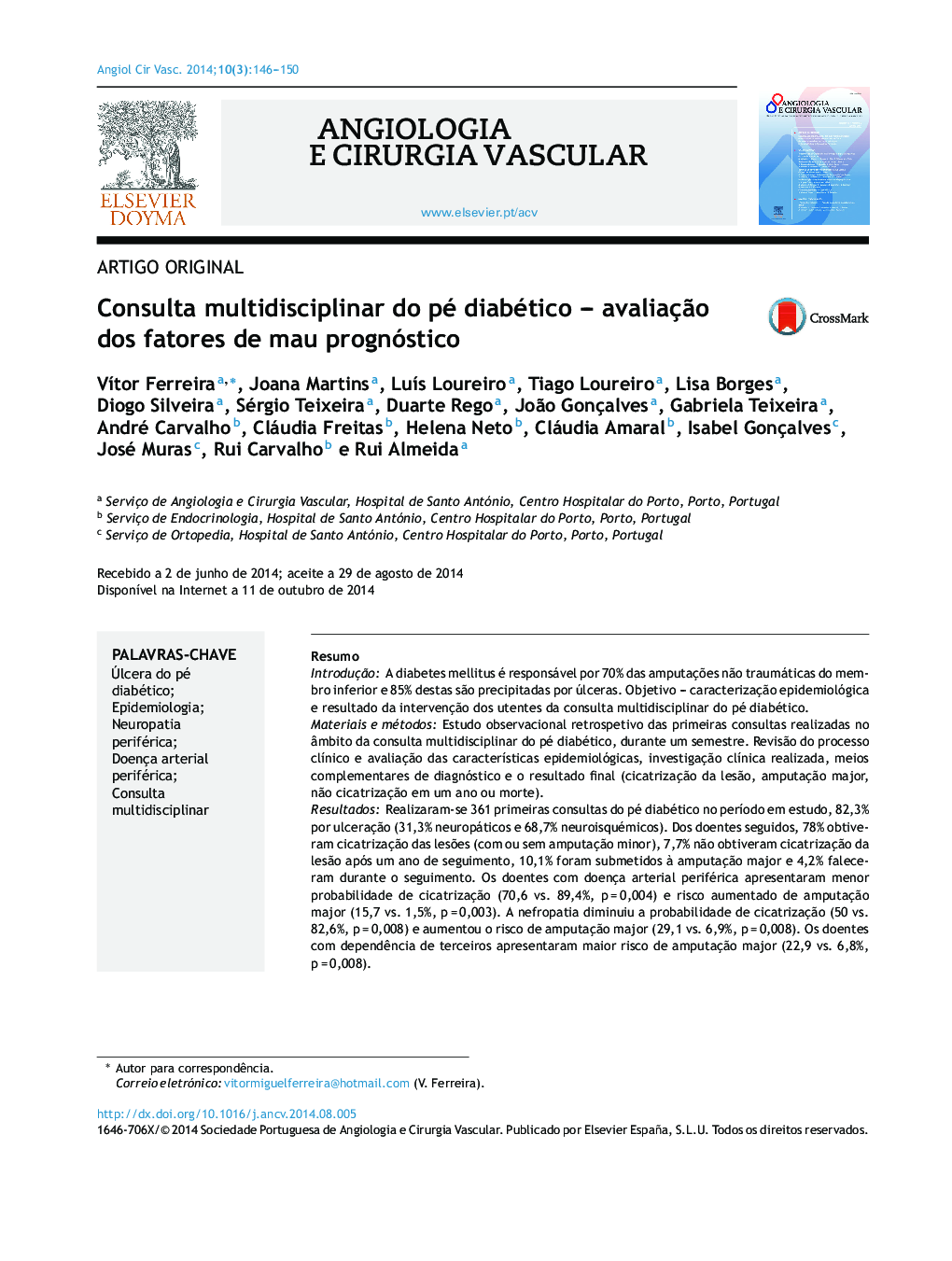 Consulta multidisciplinar do pé diabético – avaliação dos fatores de mau prognóstico