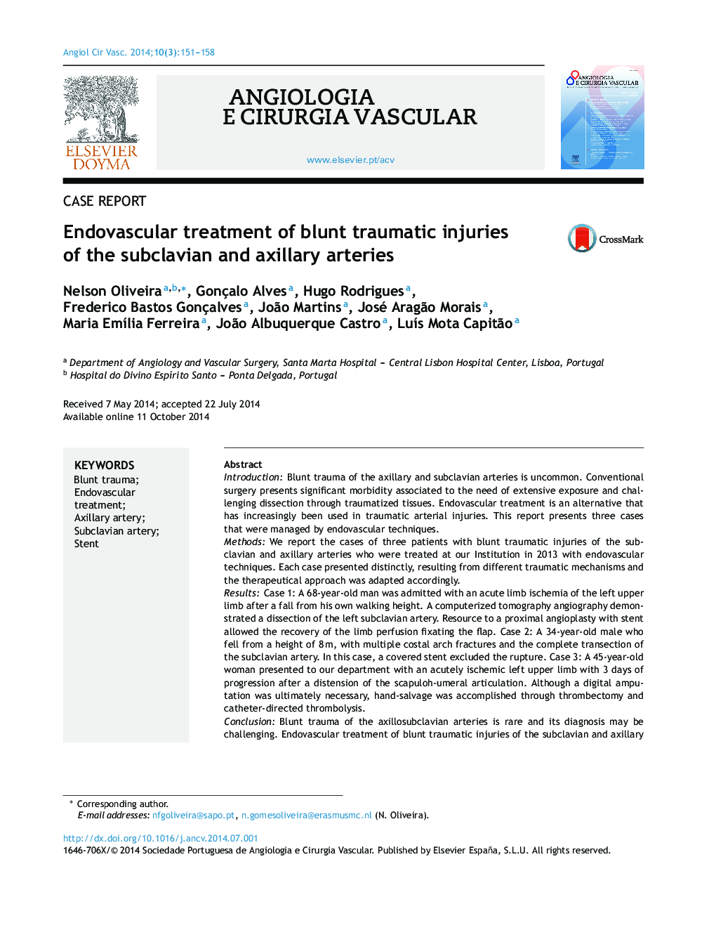 Endovascular treatment of blunt traumatic injuries of the subclavian and axillary arteries