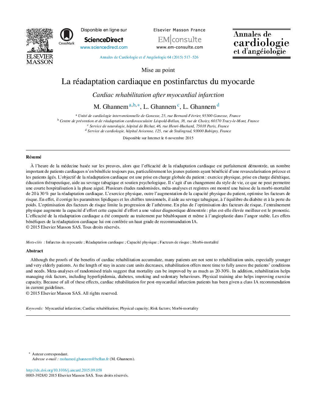 La réadaptation cardiaque en postinfarctus du myocarde