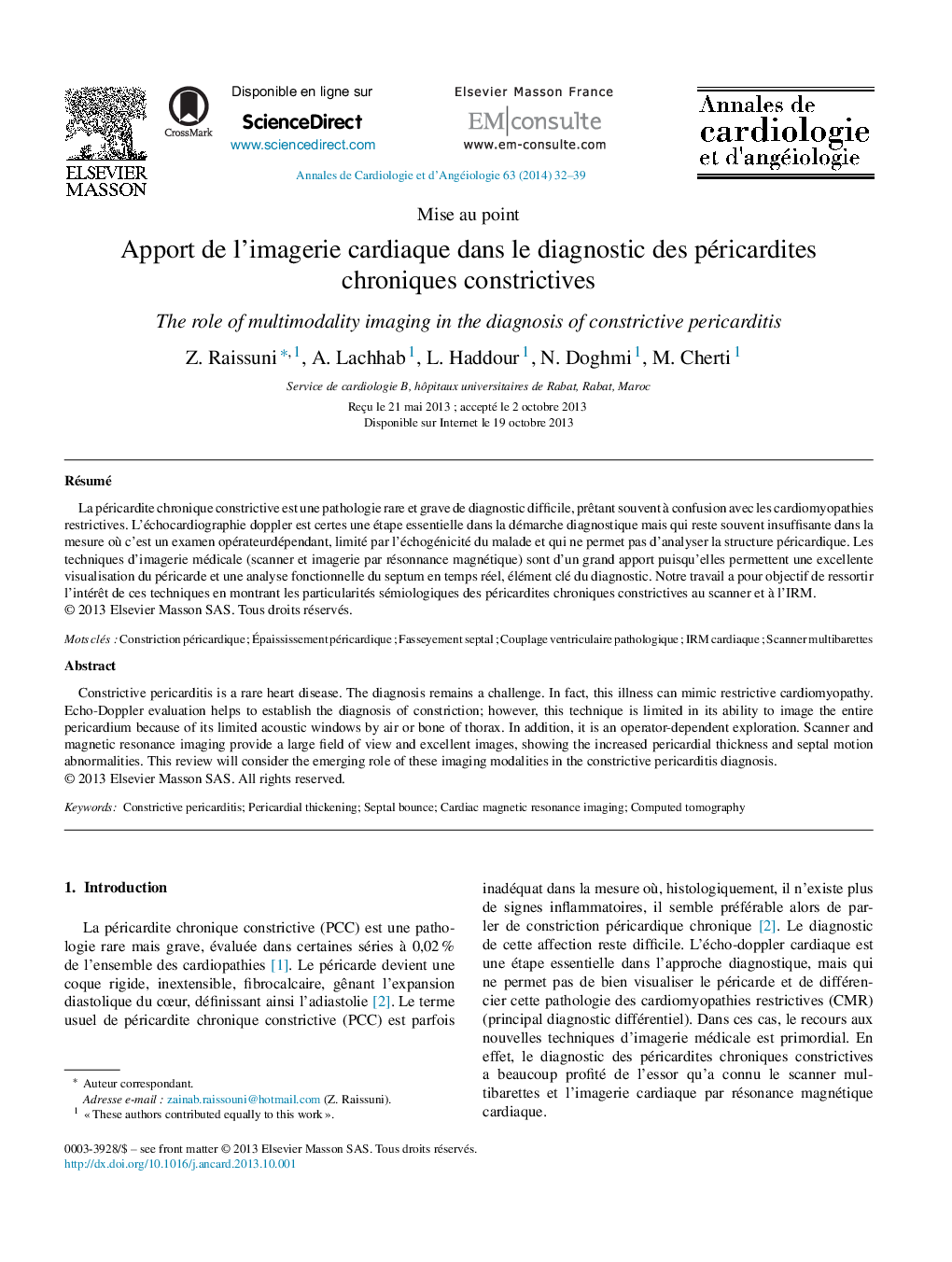 Apport de l’imagerie cardiaque dans le diagnostic des péricardites chroniques constrictives