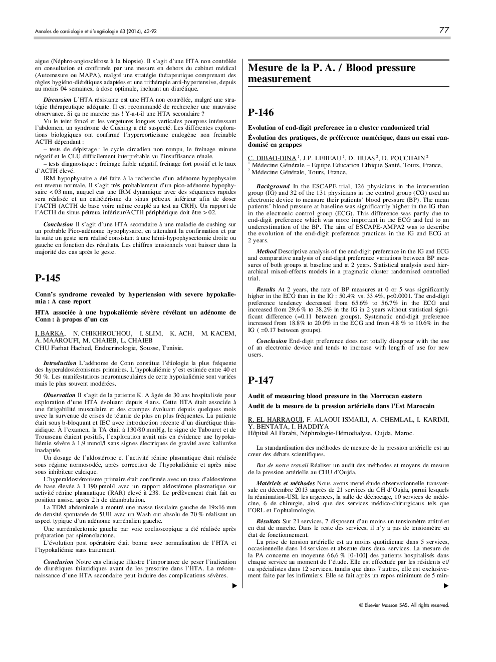 Mesure de la P. A. / Blood pressure measurement