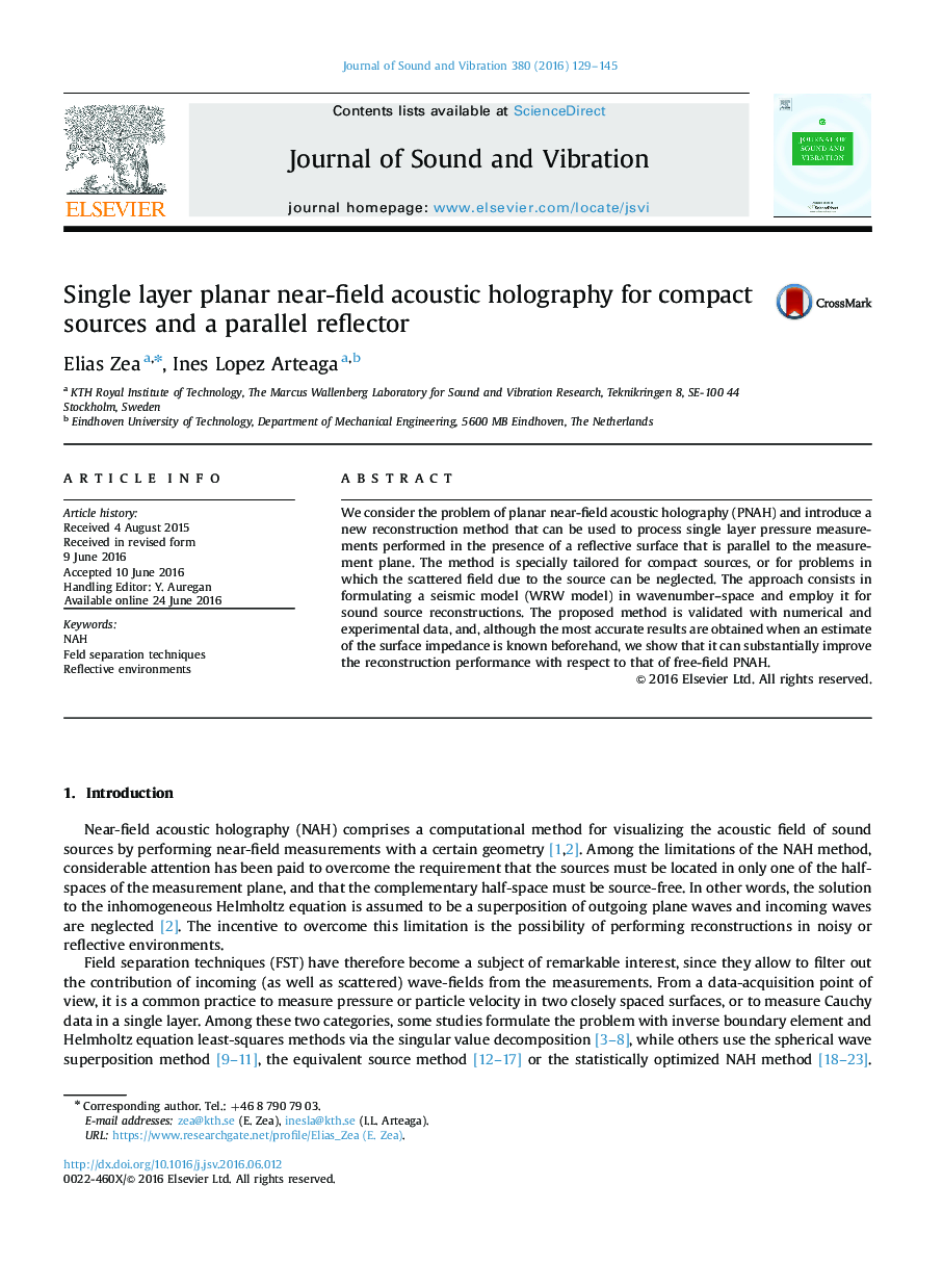 Single layer planar near-field acoustic holography for compact sources and a parallel reflector