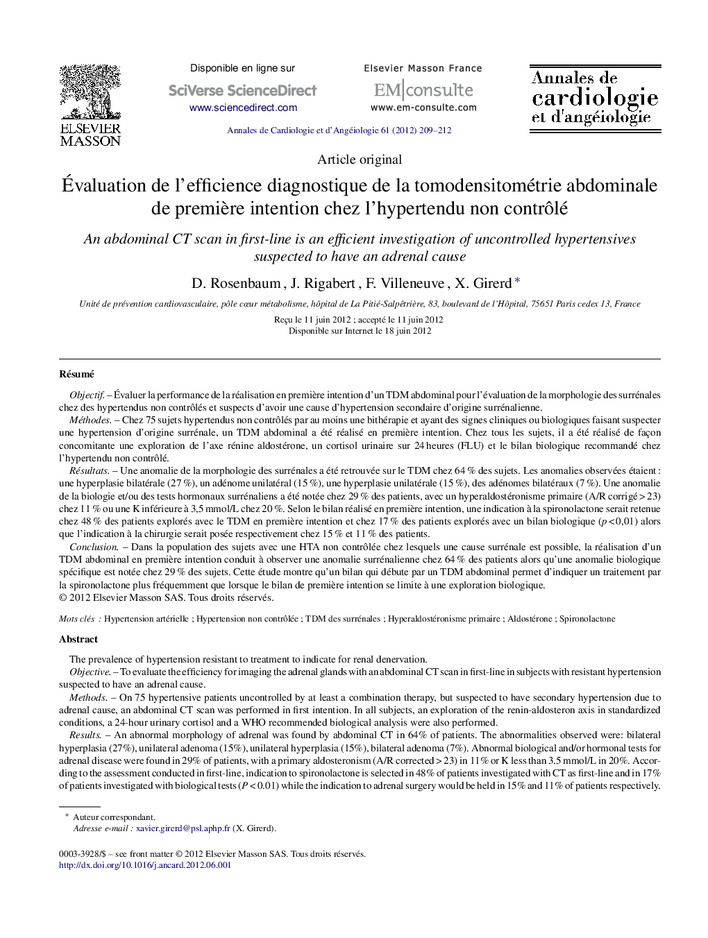 Évaluation de l’efficience diagnostique de la tomodensitométrie abdominale de première intention chez l’hypertendu non contrôlé