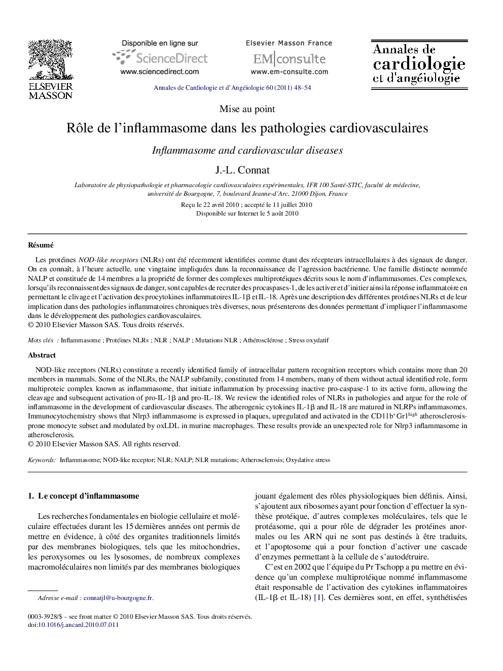 Rôle de l’inflammasome dans les pathologies cardiovasculaires