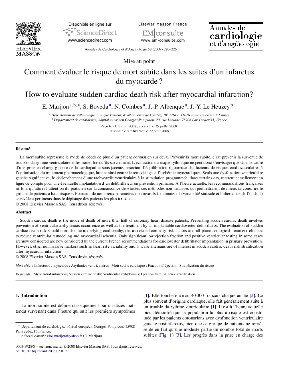 Comment évaluer le risque de mort subite dans les suites d'un infarctus du myocardeÂ ?