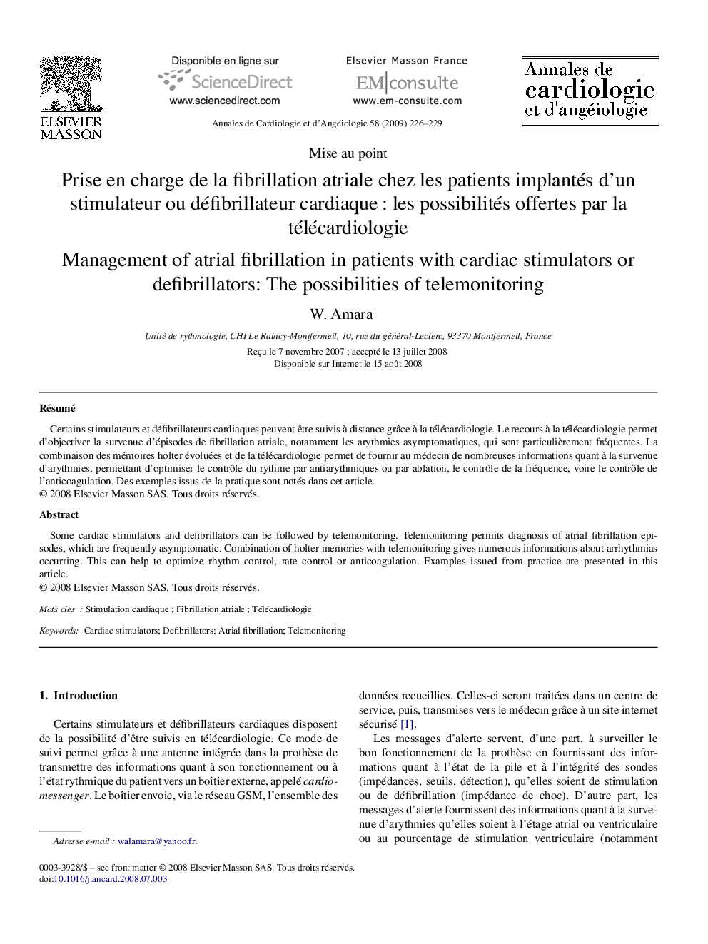 Prise en charge de la fibrillation atriale chez les patients implantés d’un stimulateur ou défibrillateur cardiaque : les possibilités offertes par la télécardiologie