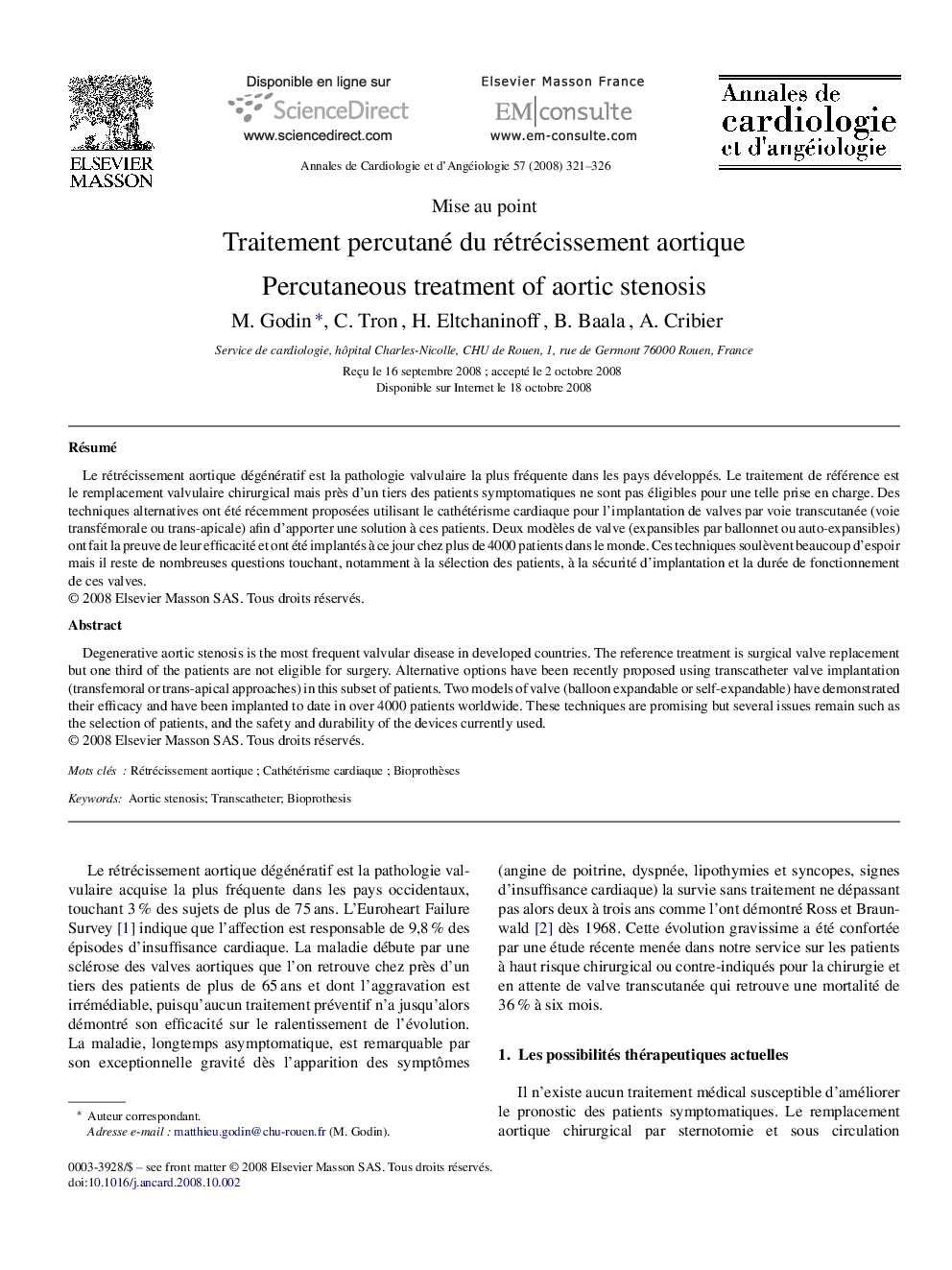 Traitement percutané du rétrécissement aortique