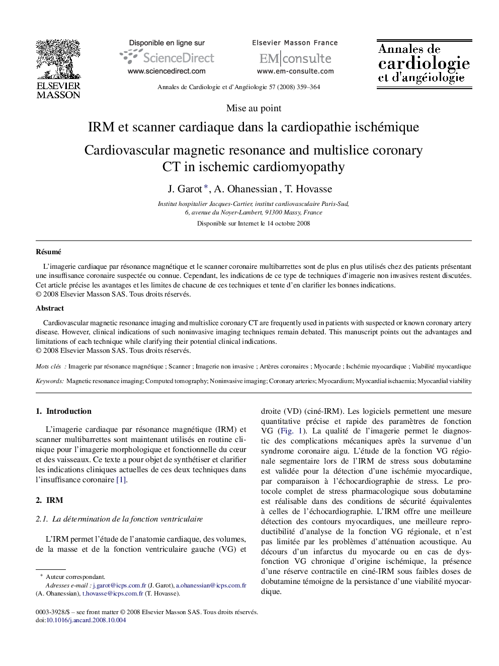 IRM et scanner cardiaque dans la cardiopathie ischémique