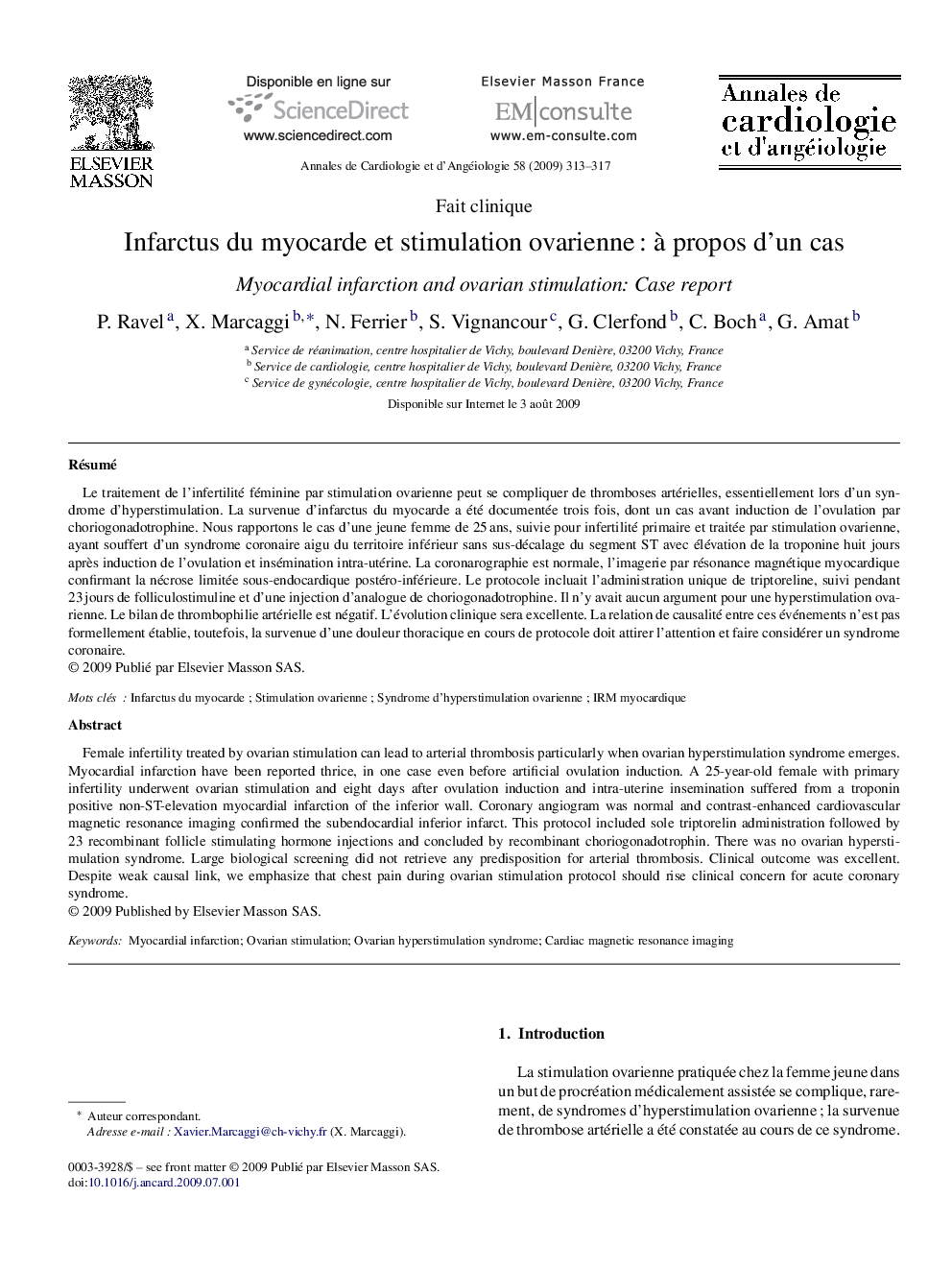 Infarctus du myocarde et stimulation ovarienne : à propos d’un cas