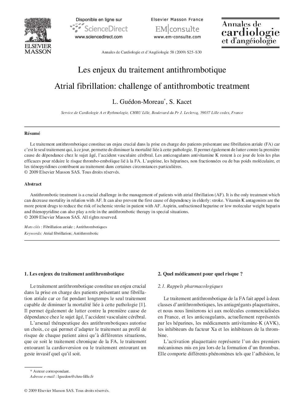 Les enjeux du traitement antithrombotique