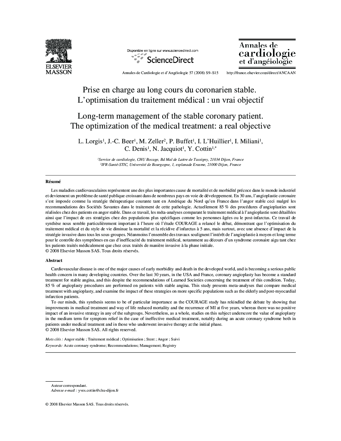 Prise en charge au long cours du coronarien stable. L’optimisation du traitement médical : un vrai objectif