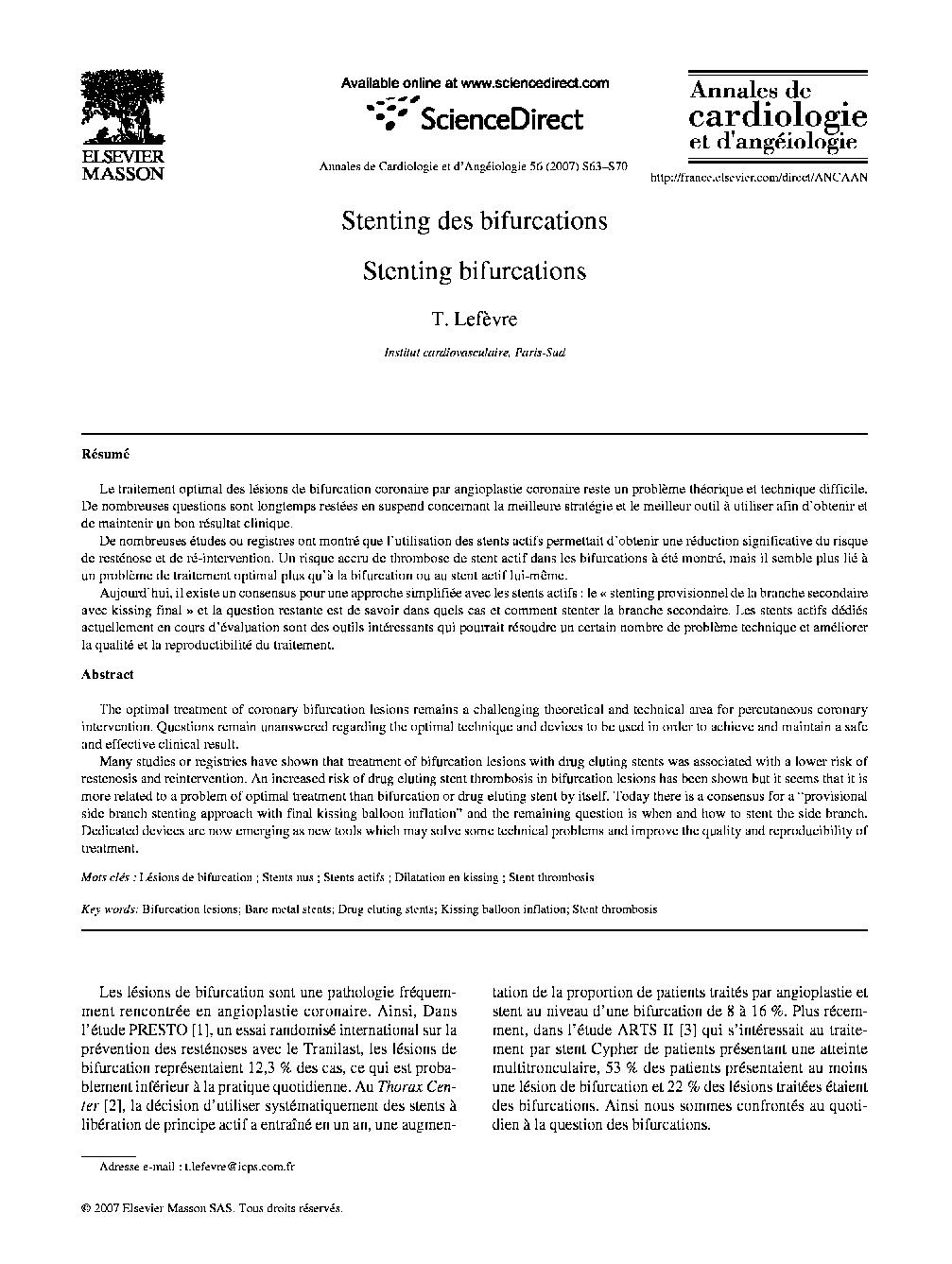 Stenting des bifurcations