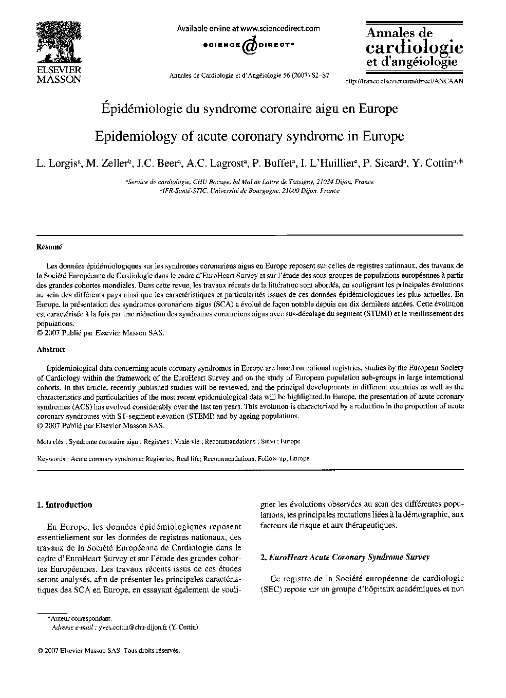 Épidémiologie du syndrome coronaire aigu en Europe