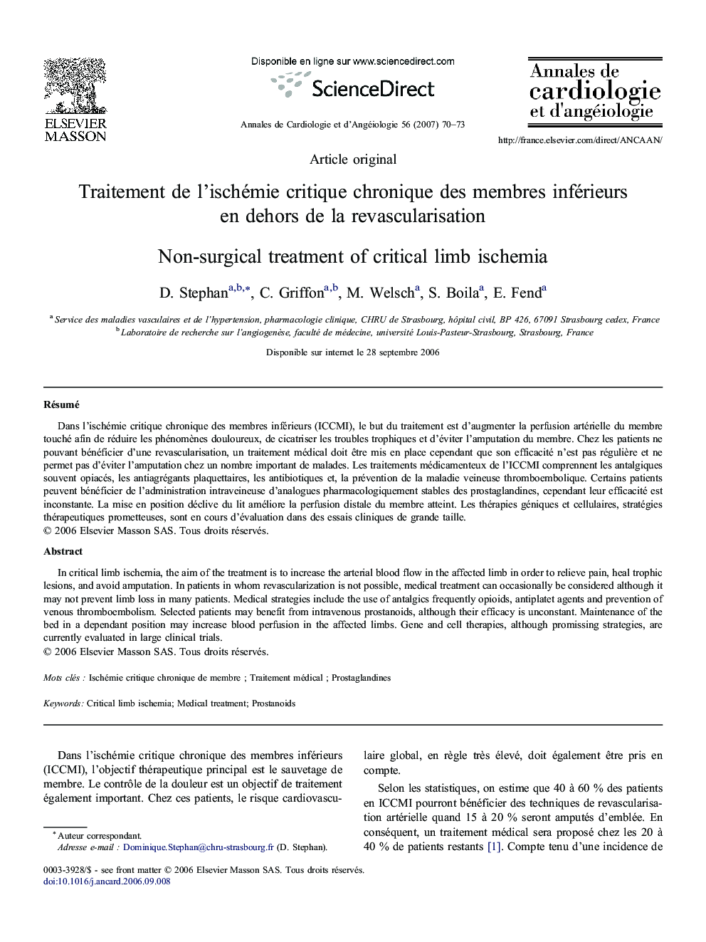 Traitement de l'ischémie critique chronique des membres inférieurs en dehors de la revascularisation