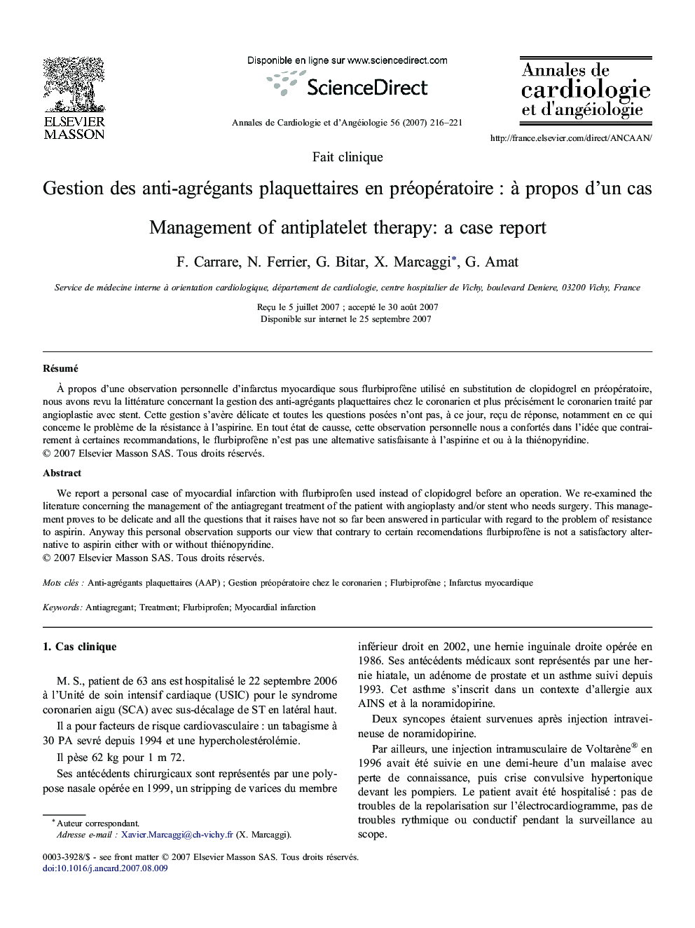 Gestion des anti-agrégants plaquettaires en préopératoire : à propos d'un cas