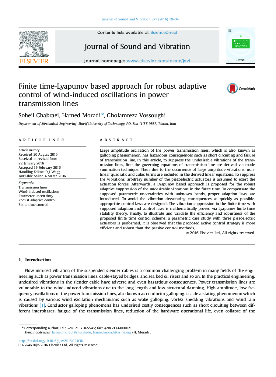 Finite time-Lyapunov based approach for robust adaptive control of wind-induced oscillations in power transmission lines