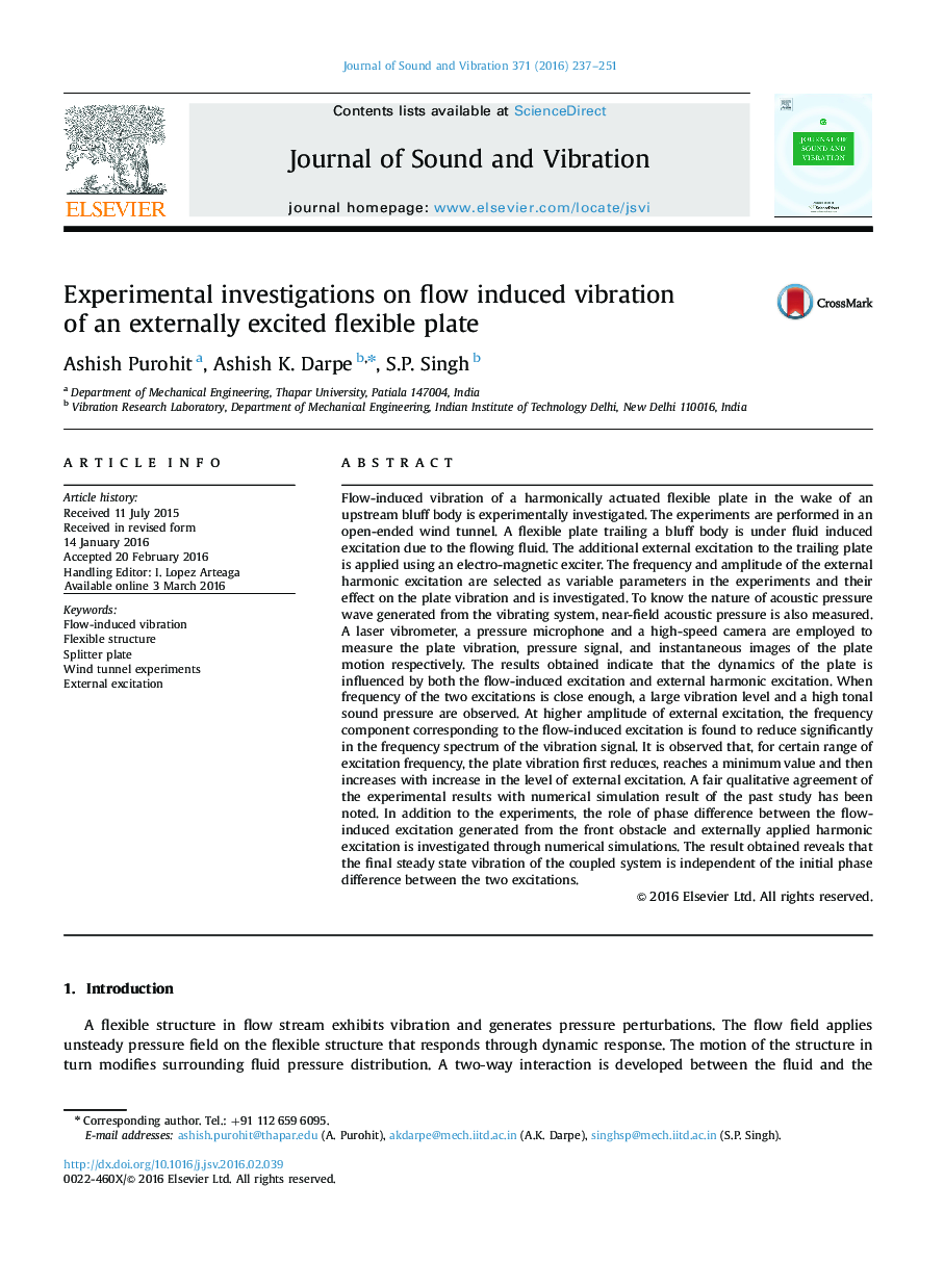 Experimental investigations on flow induced vibration of an externally excited flexible plate