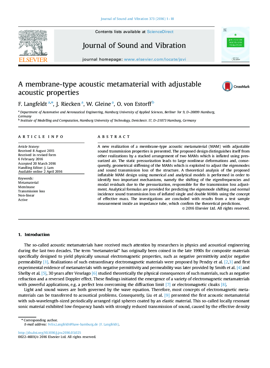 A membrane-type acoustic metamaterial with adjustable acoustic properties