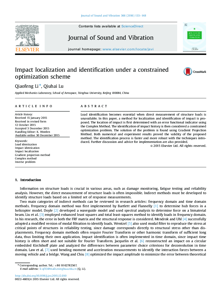 Impact localization and identification under a constrained optimization scheme