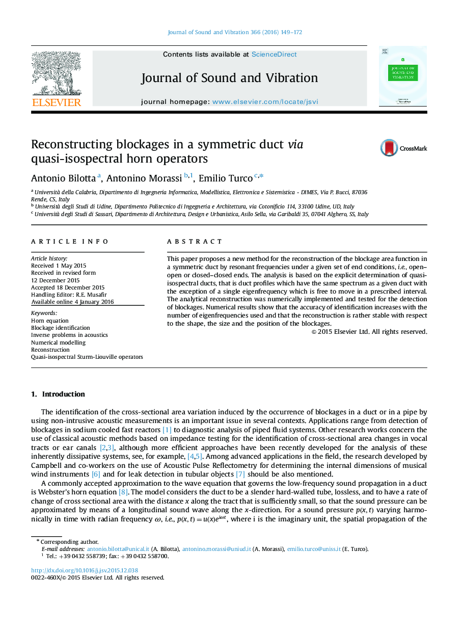 Reconstructing blockages in a symmetric duct via quasi-isospectral horn operators