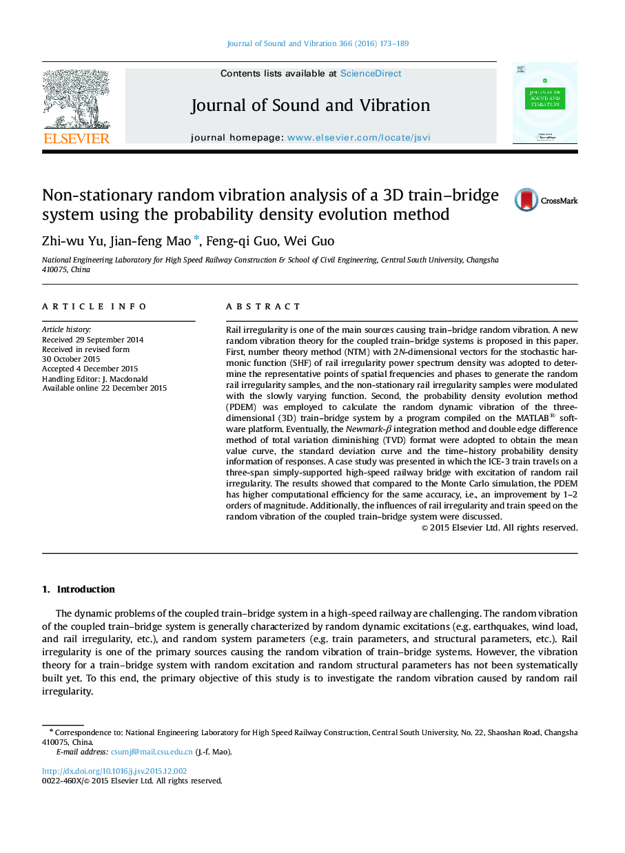 Non-stationary random vibration analysis of a 3D train–bridge system using the probability density evolution method