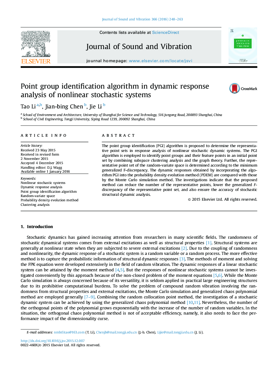 Point group identification algorithm in dynamic response analysis of nonlinear stochastic systems